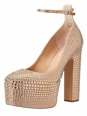 Steve Madden Skyrise Nude Crystal Platform Ankle-Strap Pumps